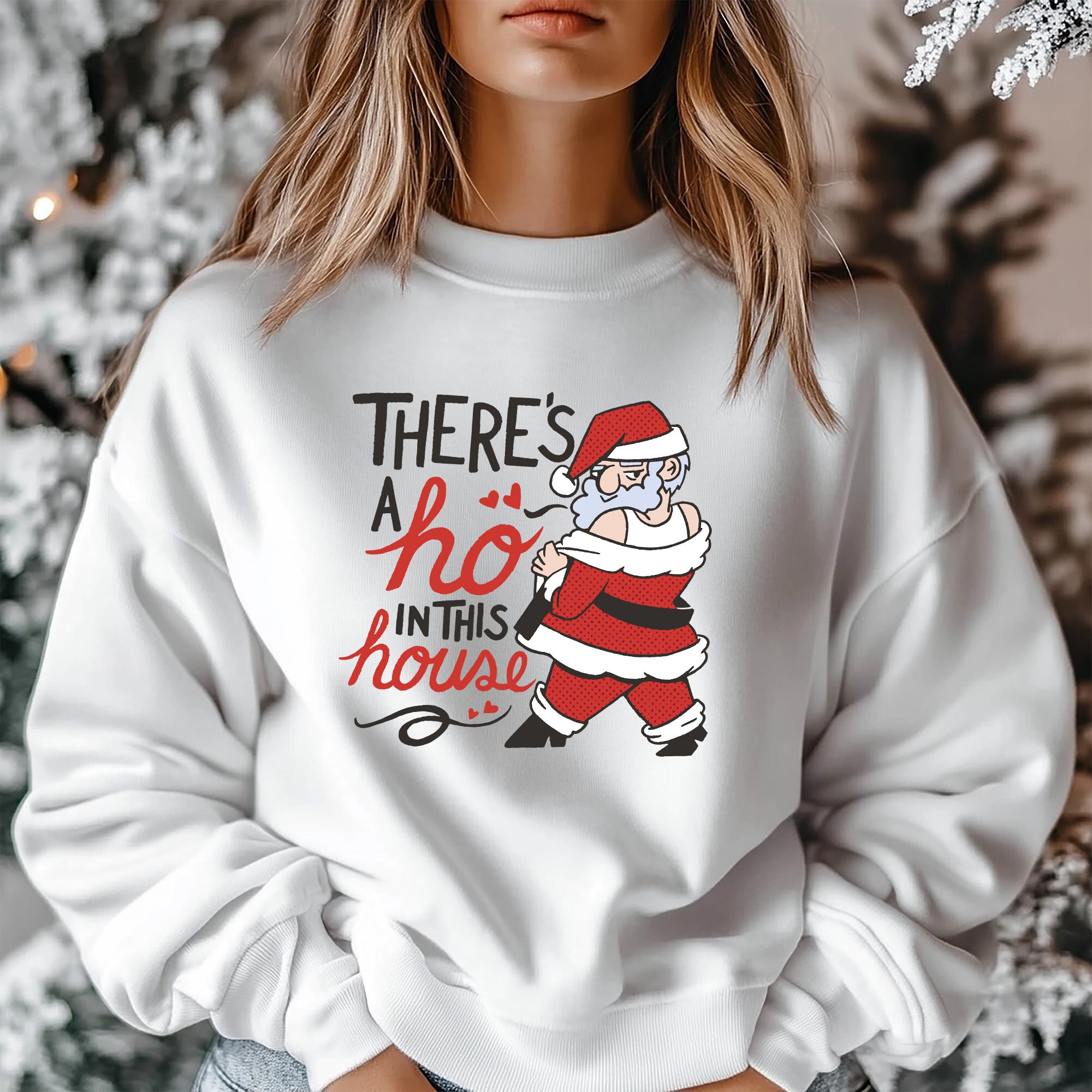 Santa Holiday-Themed White Christmas Sweatshirt