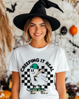 Creeping It Real Halloween Ghost Skateboard Graphic Organic Cotton T-Shirt