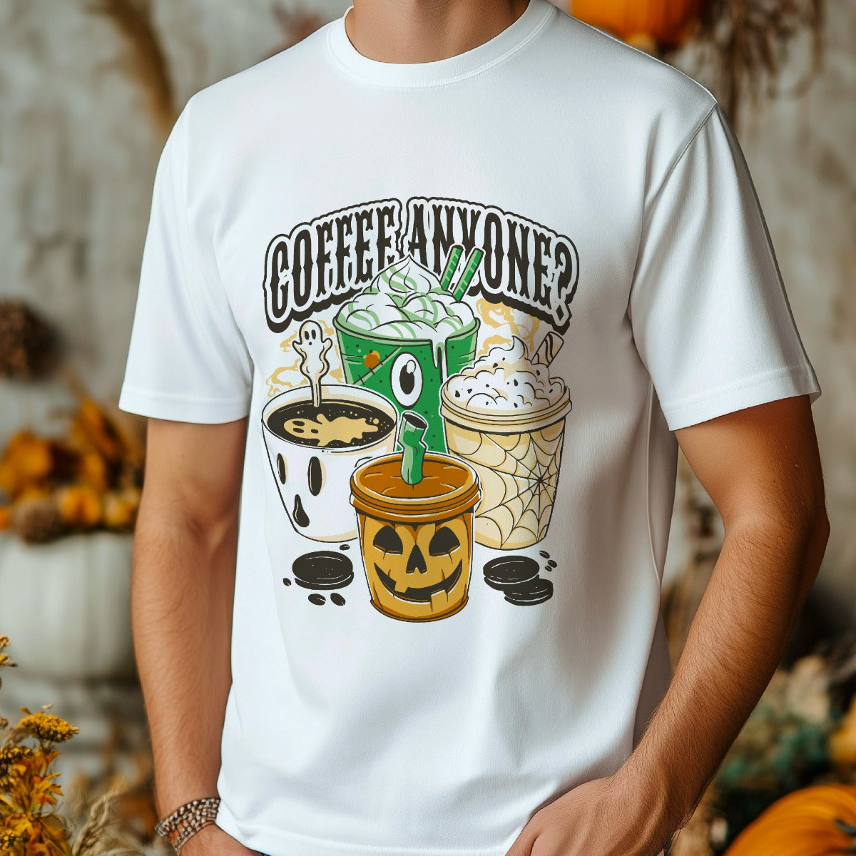 Kaffee gefällig? T-Shirt aus Bio-Baumwolle mit Halloween-Motiv