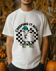 Creeping It Real Halloween Ghost Skateboard Graphic Organic Cotton T-Shirt