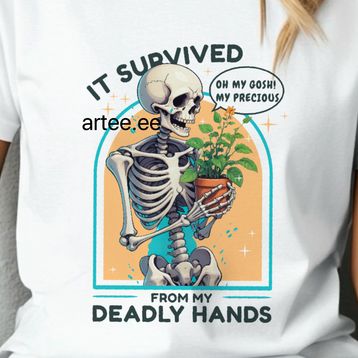 Skeleton Plant Lover "It Survived" Graphic Organic Cotton T-Shirt
