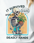 Skeleton Plant Lover "It Survived" Graphic Organic Cotton T-Shirt