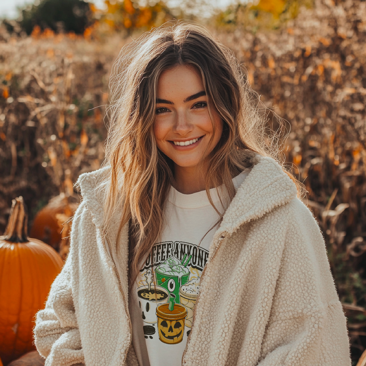Kaffee gefällig? T-Shirt aus Bio-Baumwolle mit Halloween-Motiv