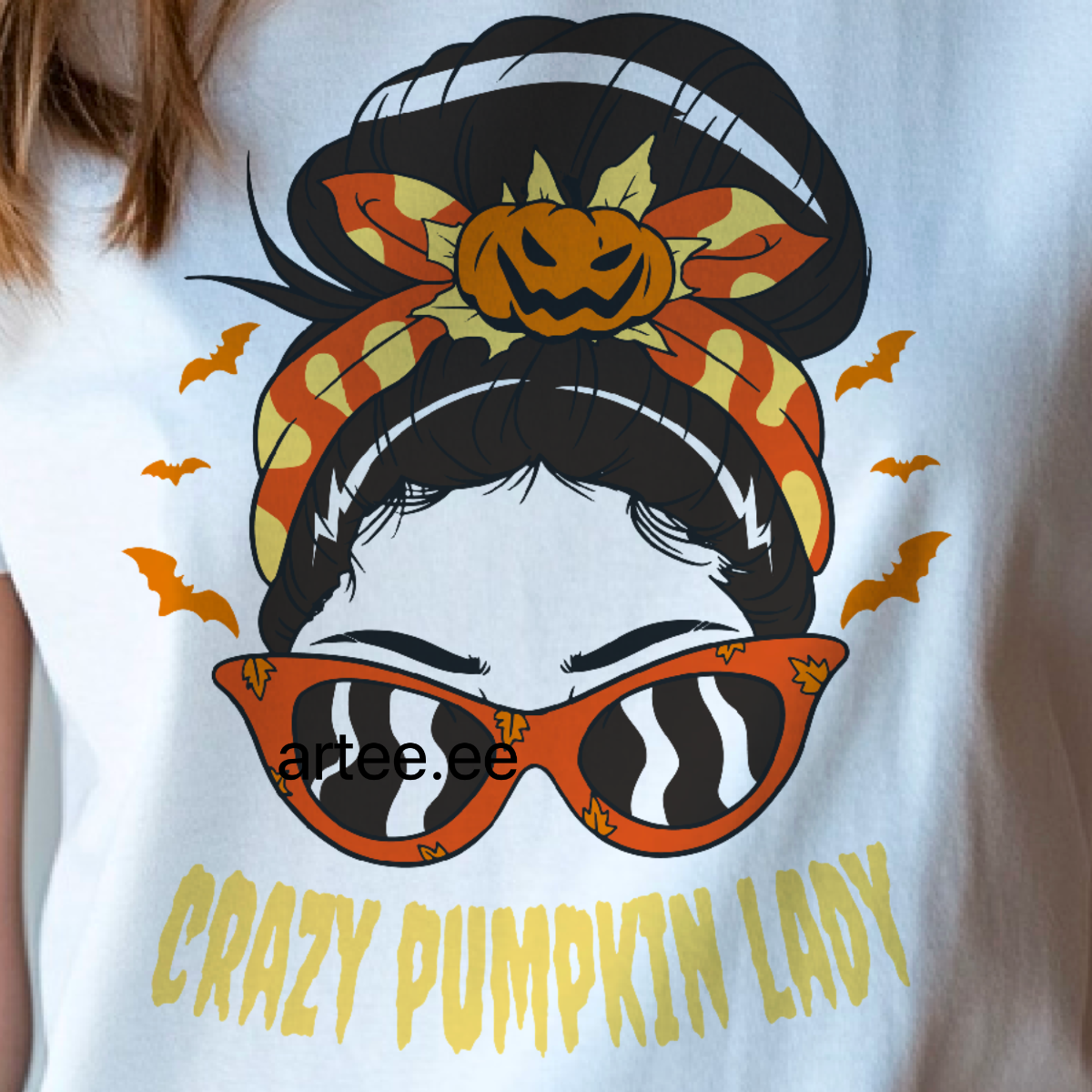 T-Shirt aus Bio-Baumwolle mit „Crazy Pumpkin Lady Witch“-Halloween-Grafik