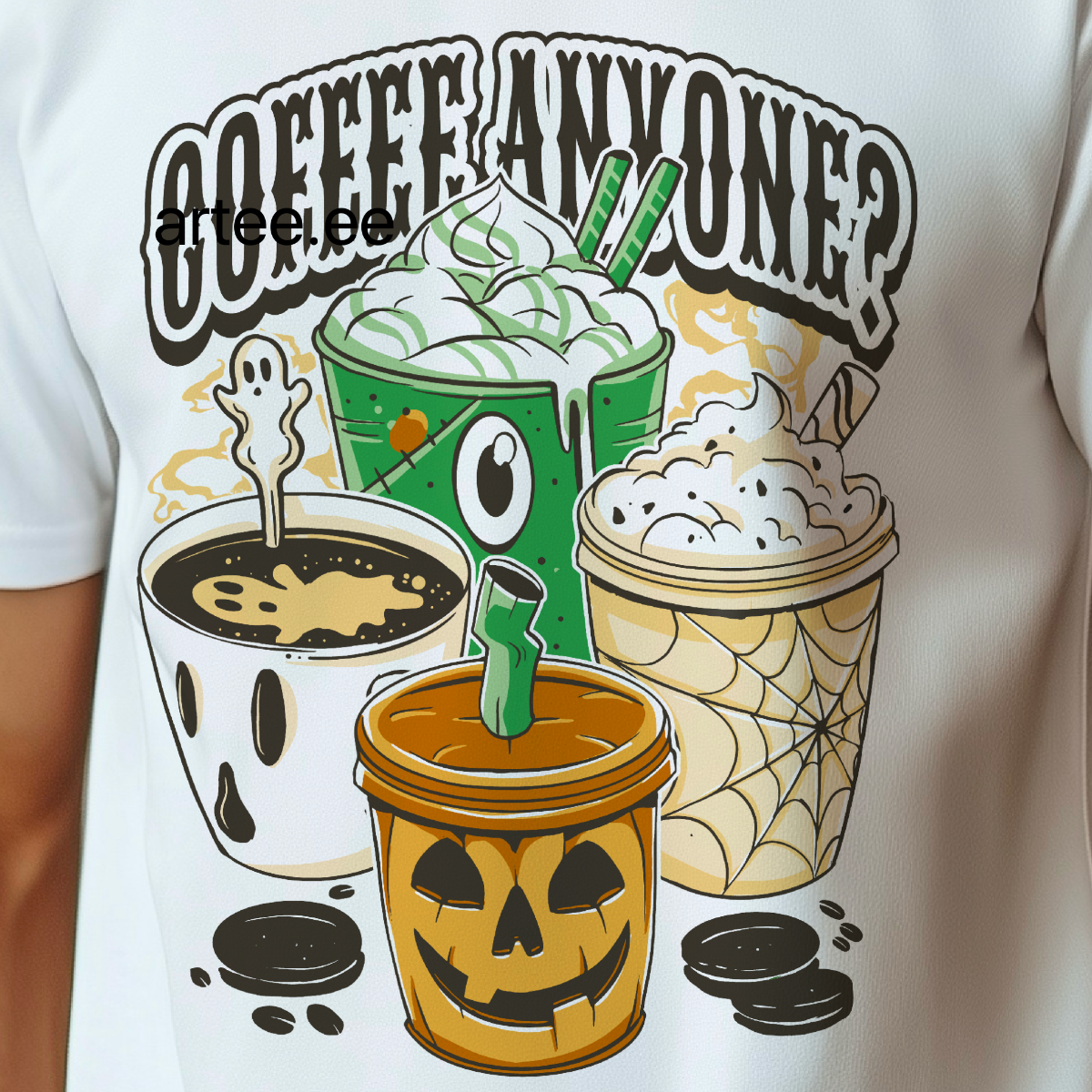 Kaffee gefällig? T-Shirt aus Bio-Baumwolle mit Halloween-Motiv