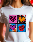 Andy Warhol Inspired Heart & Rose Pop Art Tee - Perfect Valentine Gift for Art Lovers