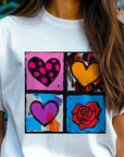 Andy Warhol Inspired Heart & Rose Pop Art Tee - Perfect Valentine Gift for Art Lovers