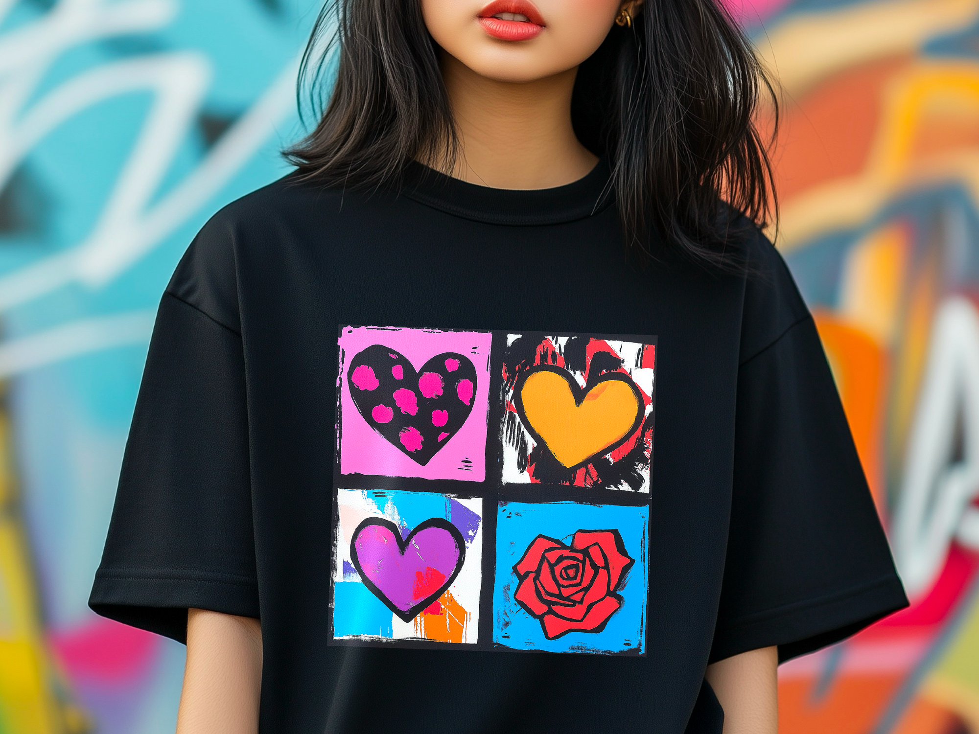 Andy Warhol Inspired Heart & Rose Pop Art Tee - Perfect Valentine Gift for Art Lovers
