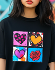 Andy Warhol Inspired Heart & Rose Pop Art Tee - Perfect Valentine Gift for Art Lovers