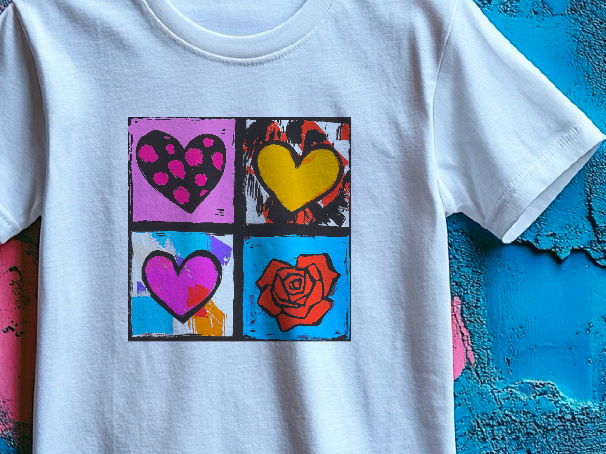 Andy Warhol Inspired Heart & Rose Pop Art Tee - Perfect Valentine Gift for Art Lovers