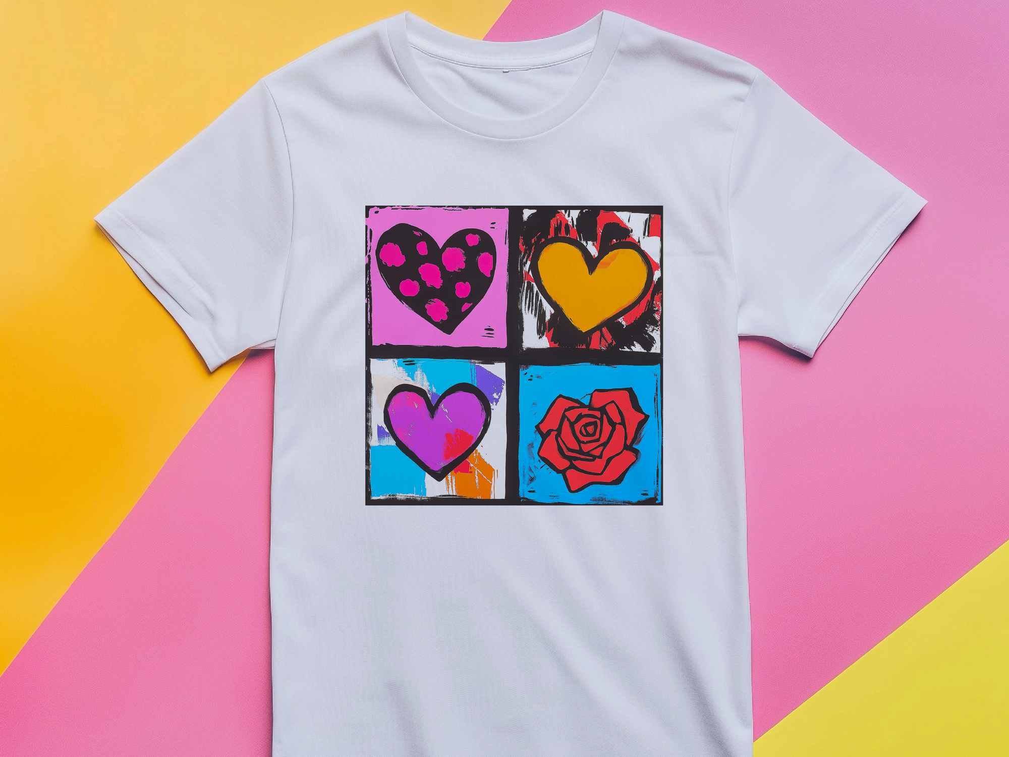 Andy Warhol Inspired Heart & Rose Pop Art Tee - Perfect Valentine Gift for Art Lovers