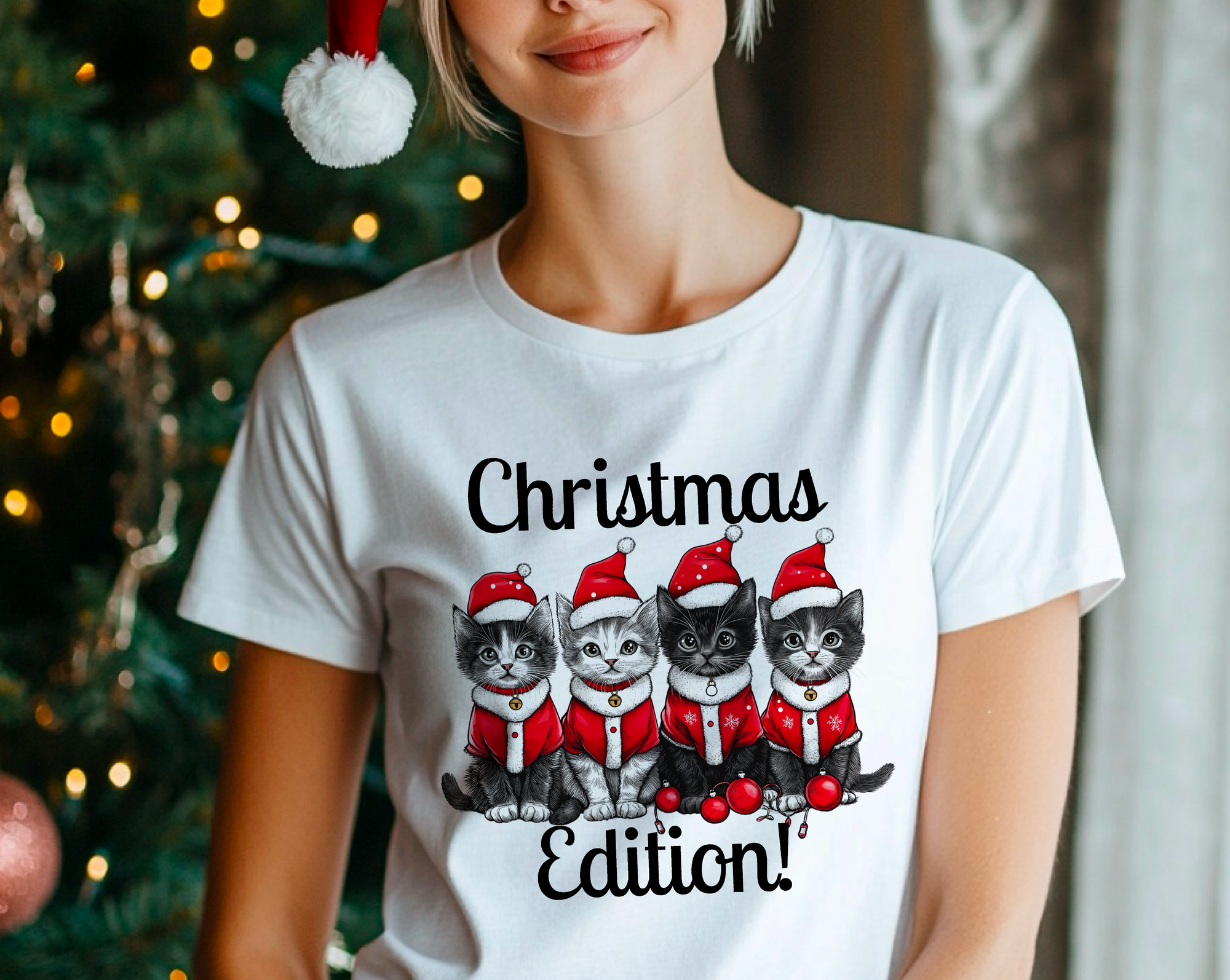 Festive Christmas Edition Cat-Themed T-Shirt