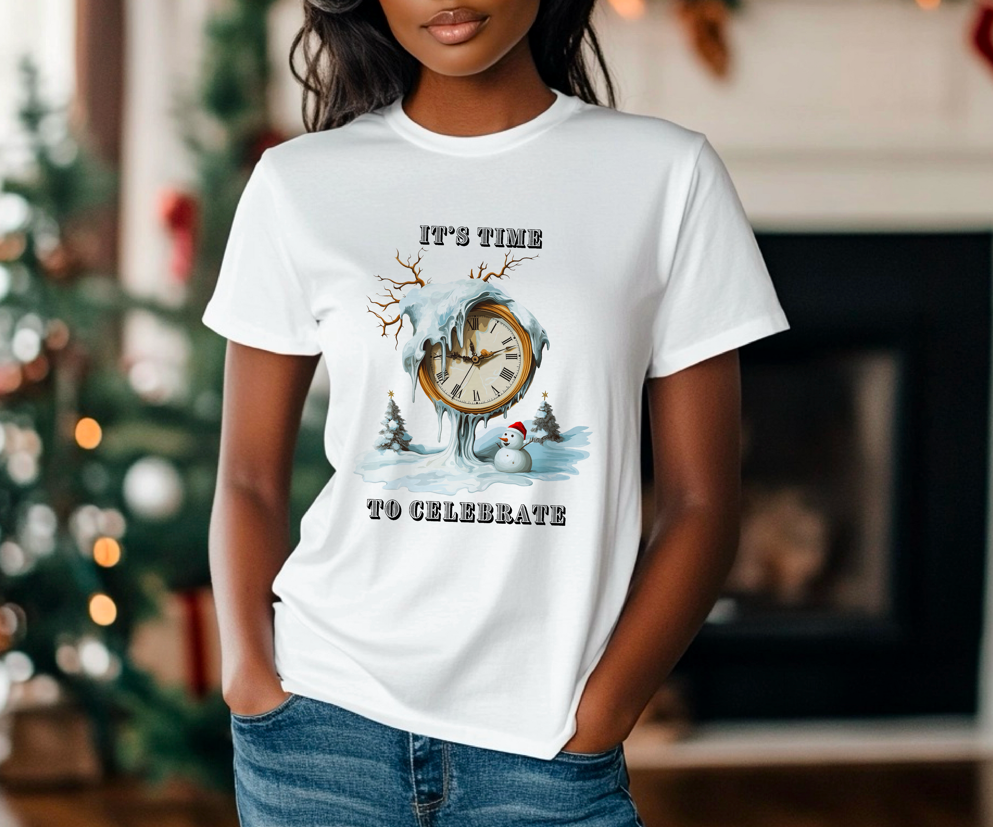 Dali-Inspired Time to Celebrate Christmas White T-Shirt - Surreal Holiday Apparel