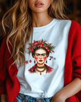 Frida Kahlo Inspired Festive Christmas T-Shirt with Unique Artistic Design