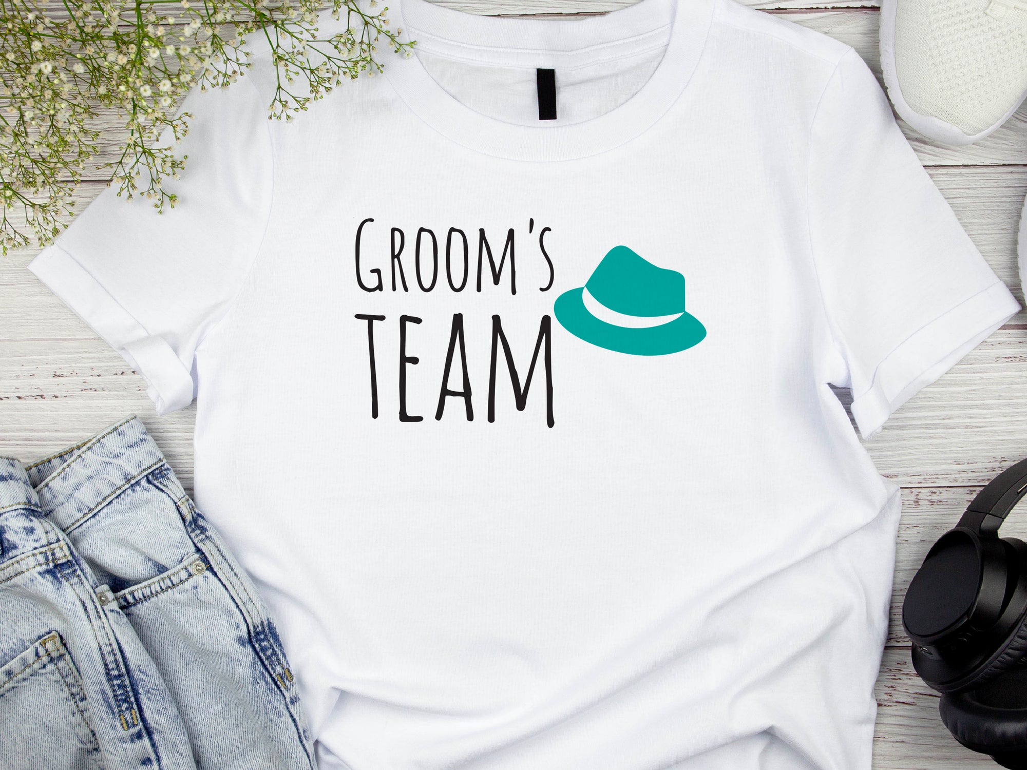 Groom’s Team T-Shirt – Green Hat Wedding Shirt for Men – Funny Bachelor Party Tee – Groomsman Outfit – Wedding Squad Shirt