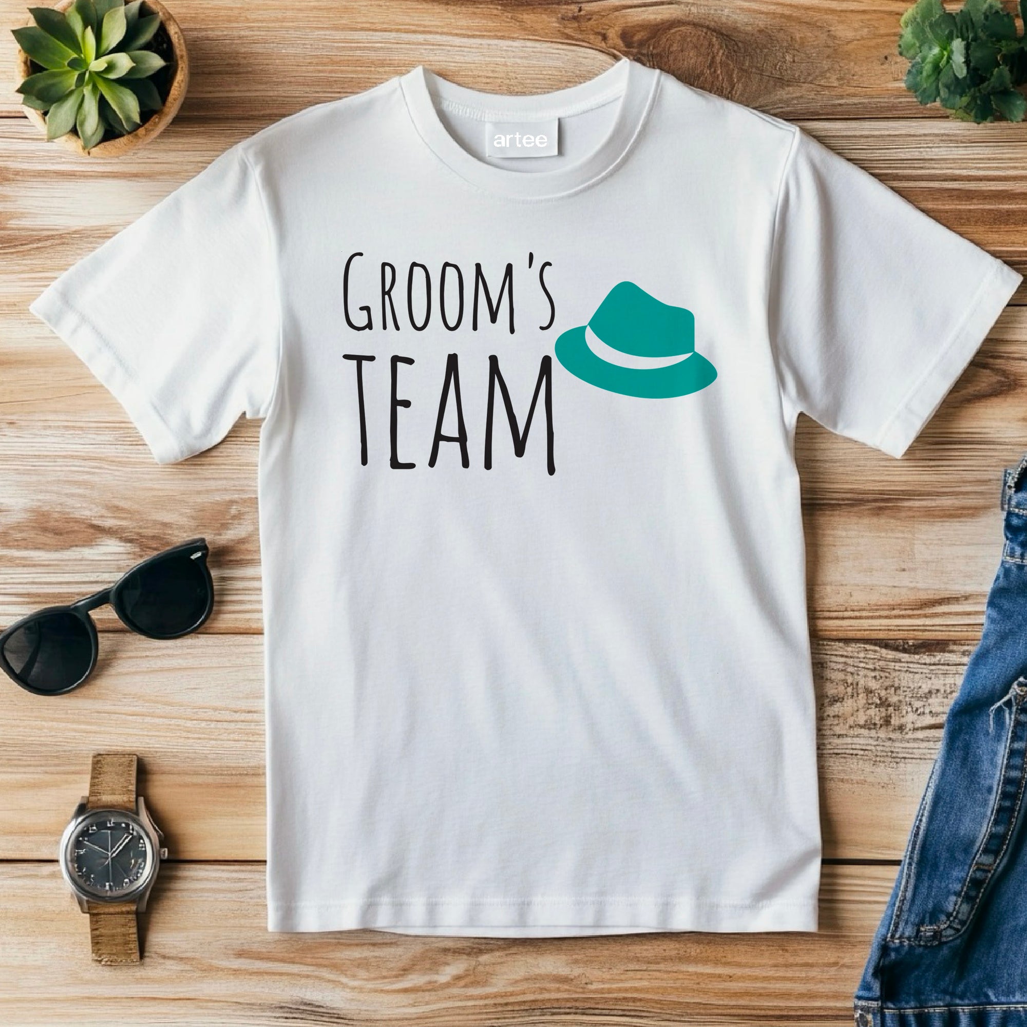 Groom’s Team T-Shirt – Green Hat Wedding Shirt for Men – Funny Bachelor Party Tee – Groomsman Outfit – Wedding Squad Shirt