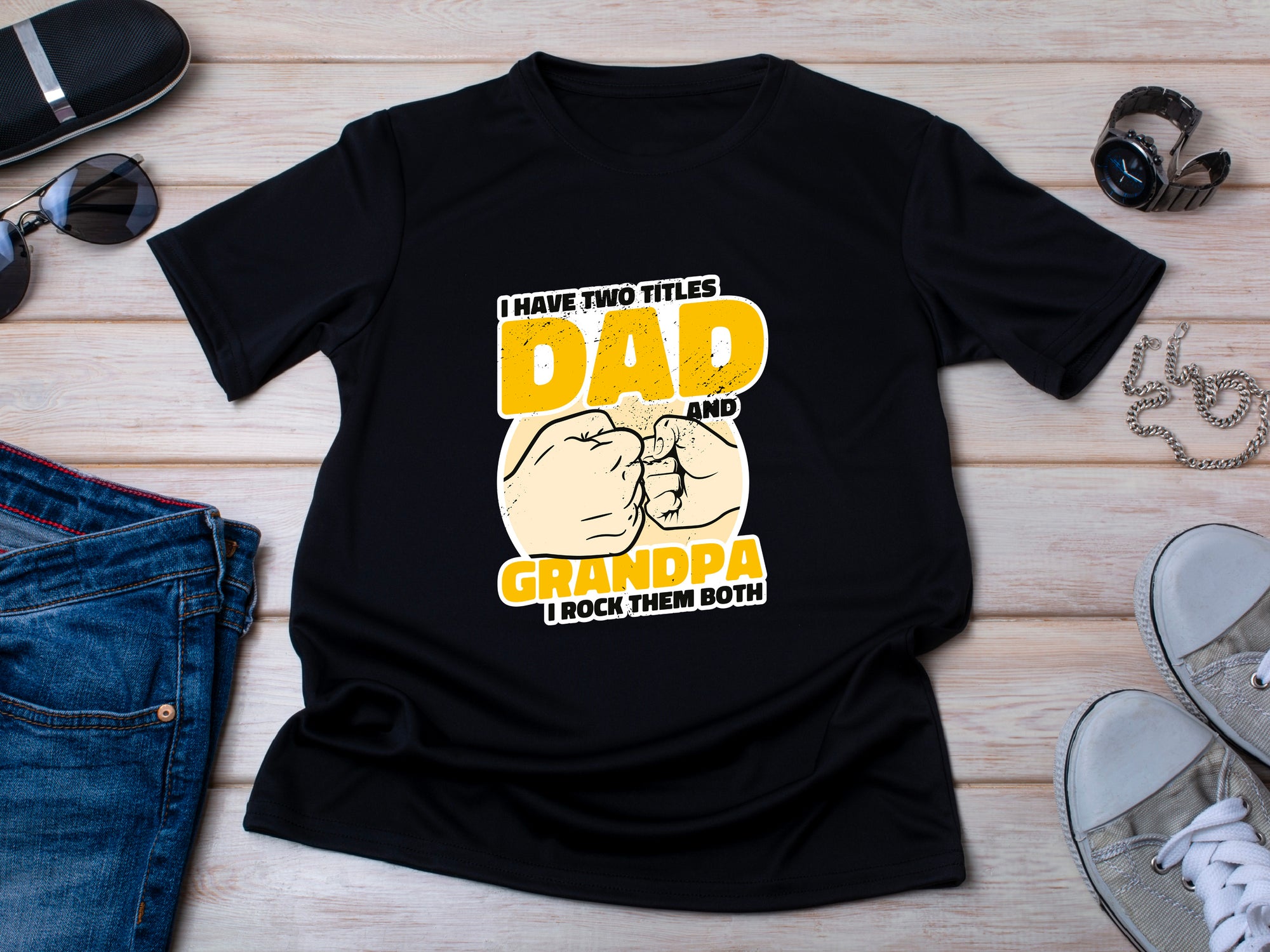 Funny Fathers Day T Shirt Gifts I Have Two Titles Dad And Grandpa T Shirt Rock Them Both T Shirt For Dad Grandpa