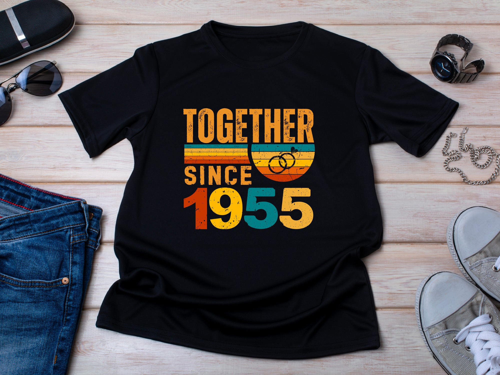 Rings Together Since 1955 Shirt – Vintage Anniversary T-Shirt – Unisex Couple Tee – Husband Wife Matching Shirt – Est 1955 Love Gift