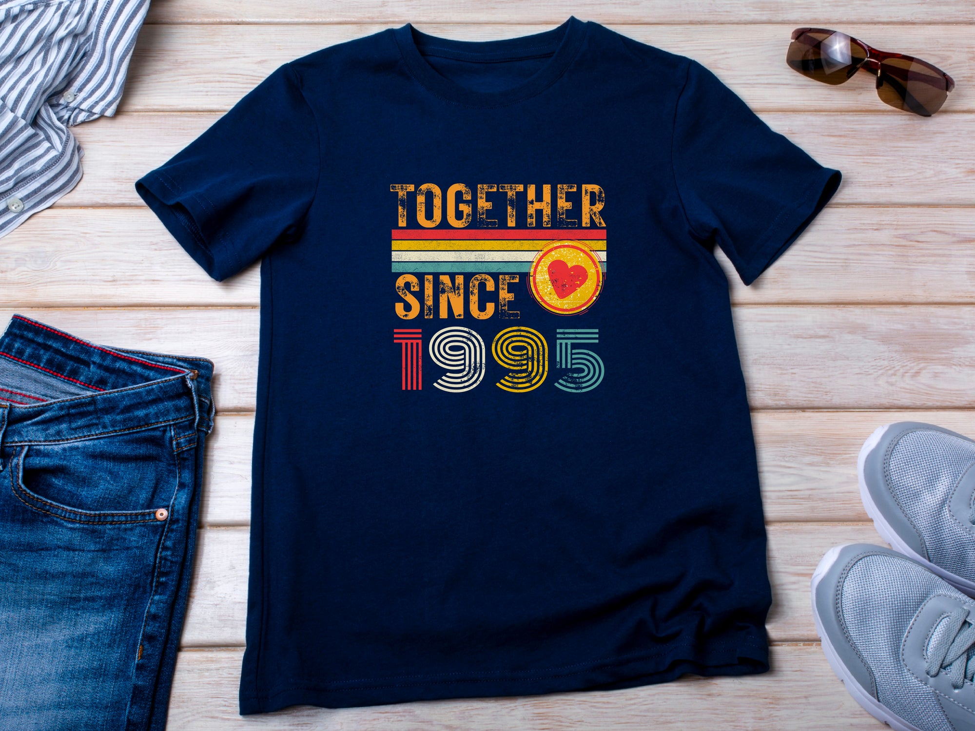 Customise Any Year Together Since 1995 Vintage Couple 30th Wedding Anniversary T-Shirt Husband Wife Boyfriend Girlfriend T Shirt Tee Top