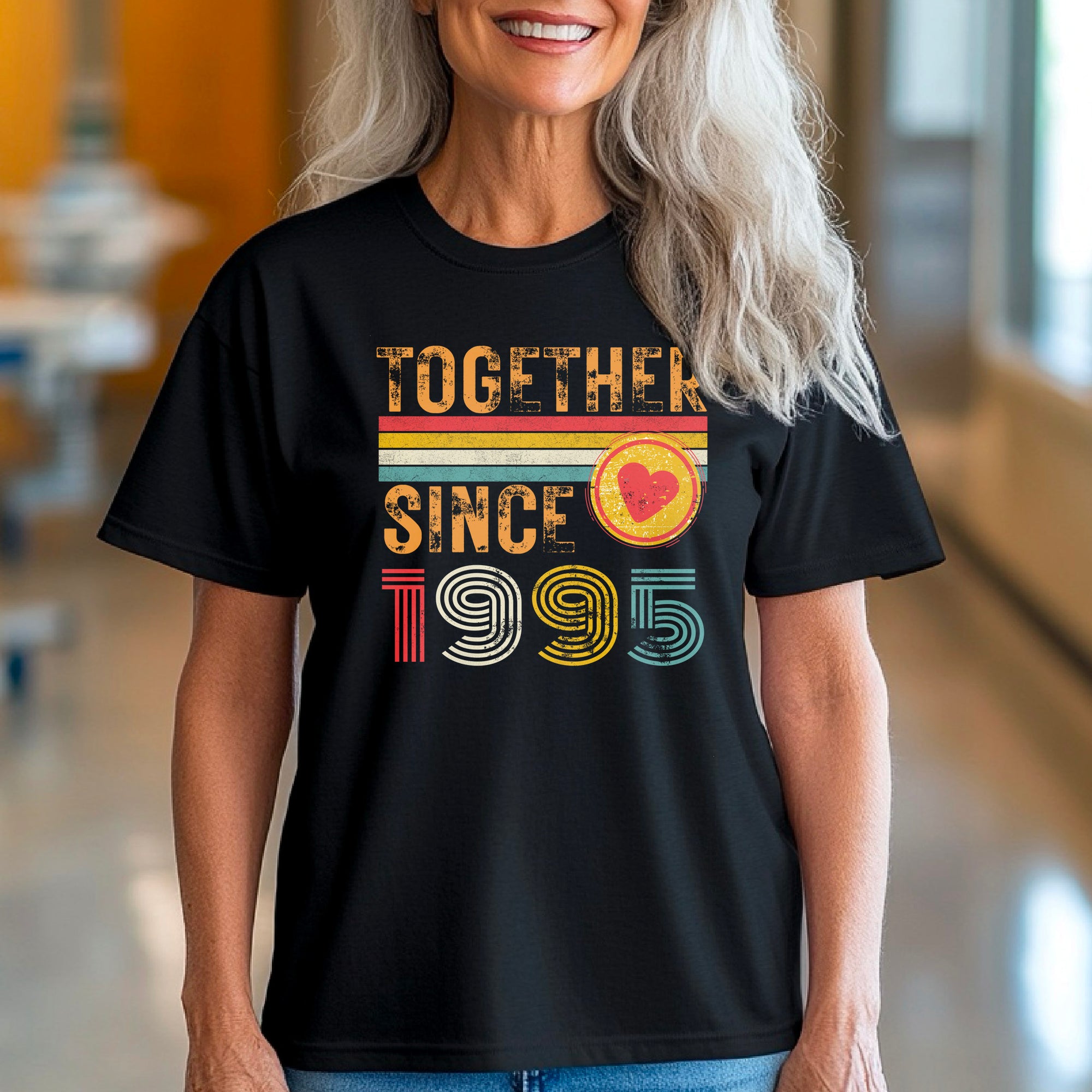 Customise Any Year Together Since 1995 Vintage Couple 30th Wedding Anniversary T-Shirt Husband Wife Boyfriend Girlfriend T Shirt Tee Top