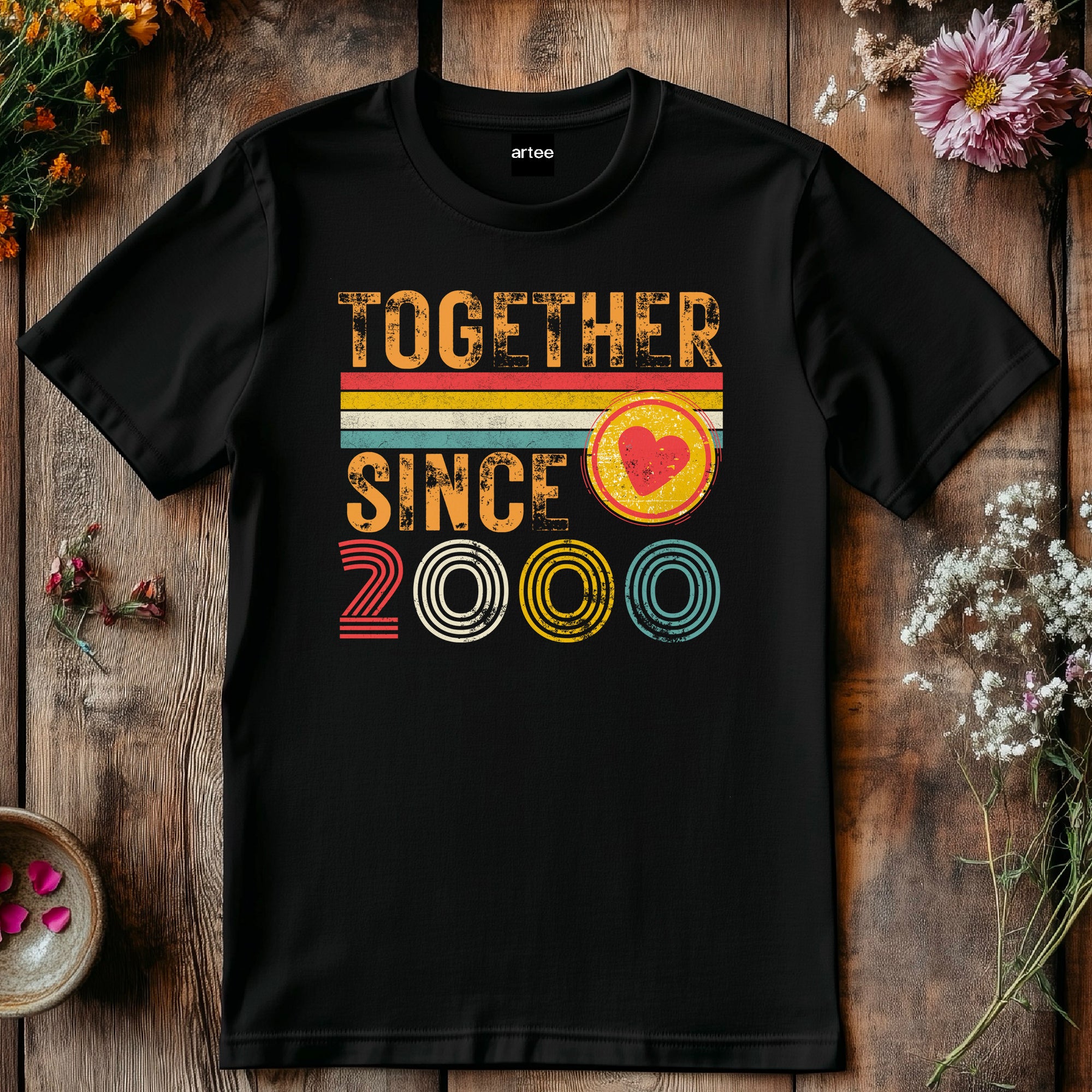 Custom Year 2000 Together Since T-Shirt, Retro Love Shirt, Couple Anniversary Gift, Husband Wife Matching Tee, Valentine’s Gift Idea