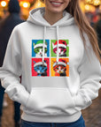 Andy Warhol Inspired White Christmas Hoodie with Festive Cat Design