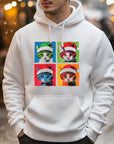 Andy Warhol Inspired White Christmas Hoodie with Festive Cat Design
