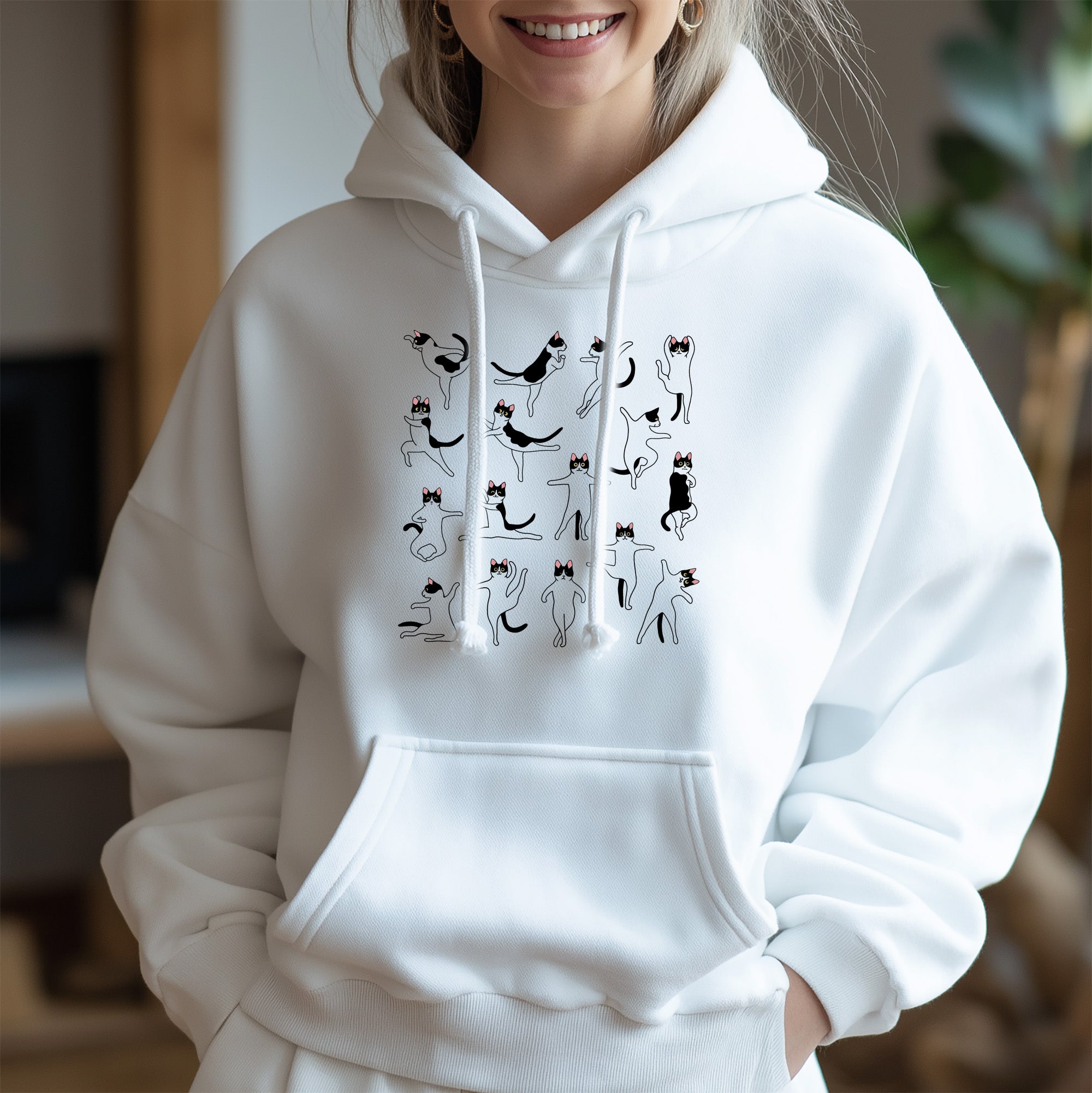 Cozy Cats Hoodie with Playful Cat Doodles Design