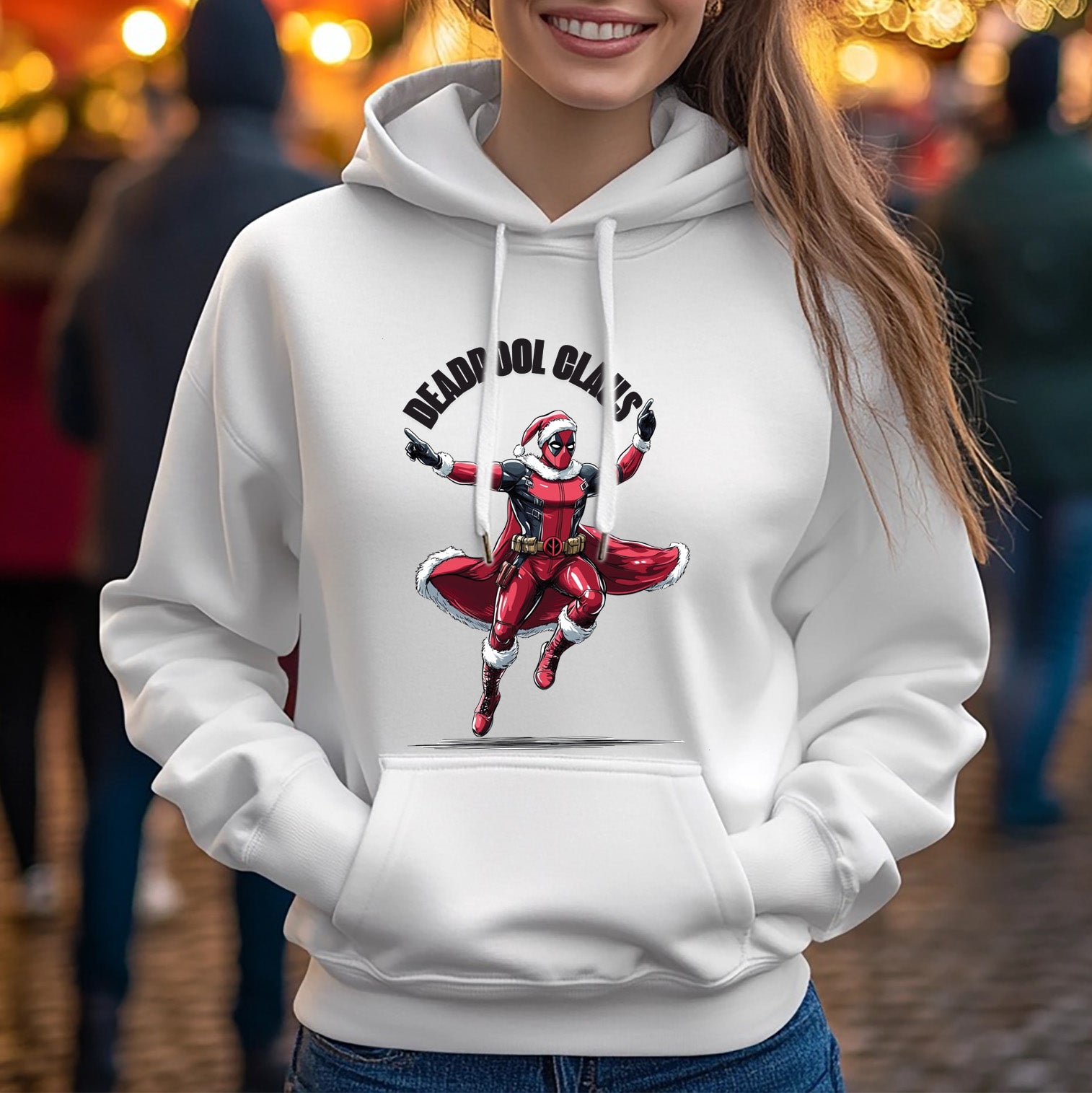 Deadpool Claus White Christmas Hoodie for Women