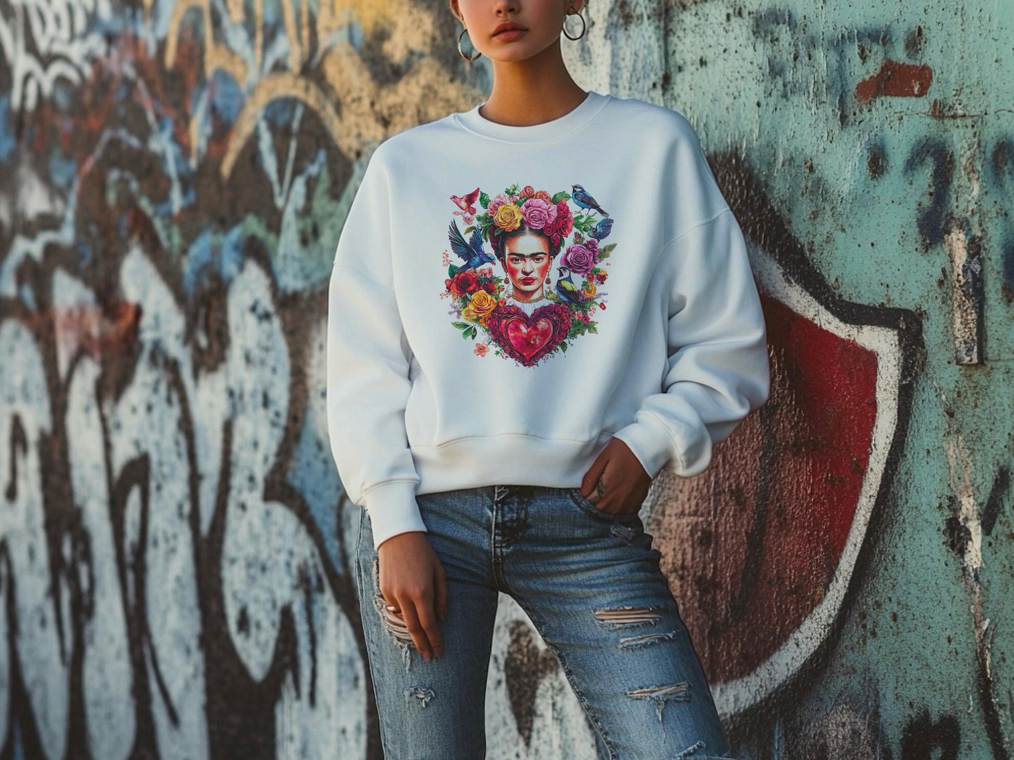 Frida Kahlo Art Sweatshirt | Unique Valentine Gift for Her | Women's Cute Love Sweatshirt for Valentine's Day