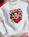 Frida Kahlo Art Sweatshirt | Unique Valentine Gift for Her | Women's Cute Love Sweatshirt for Valentine's Day
