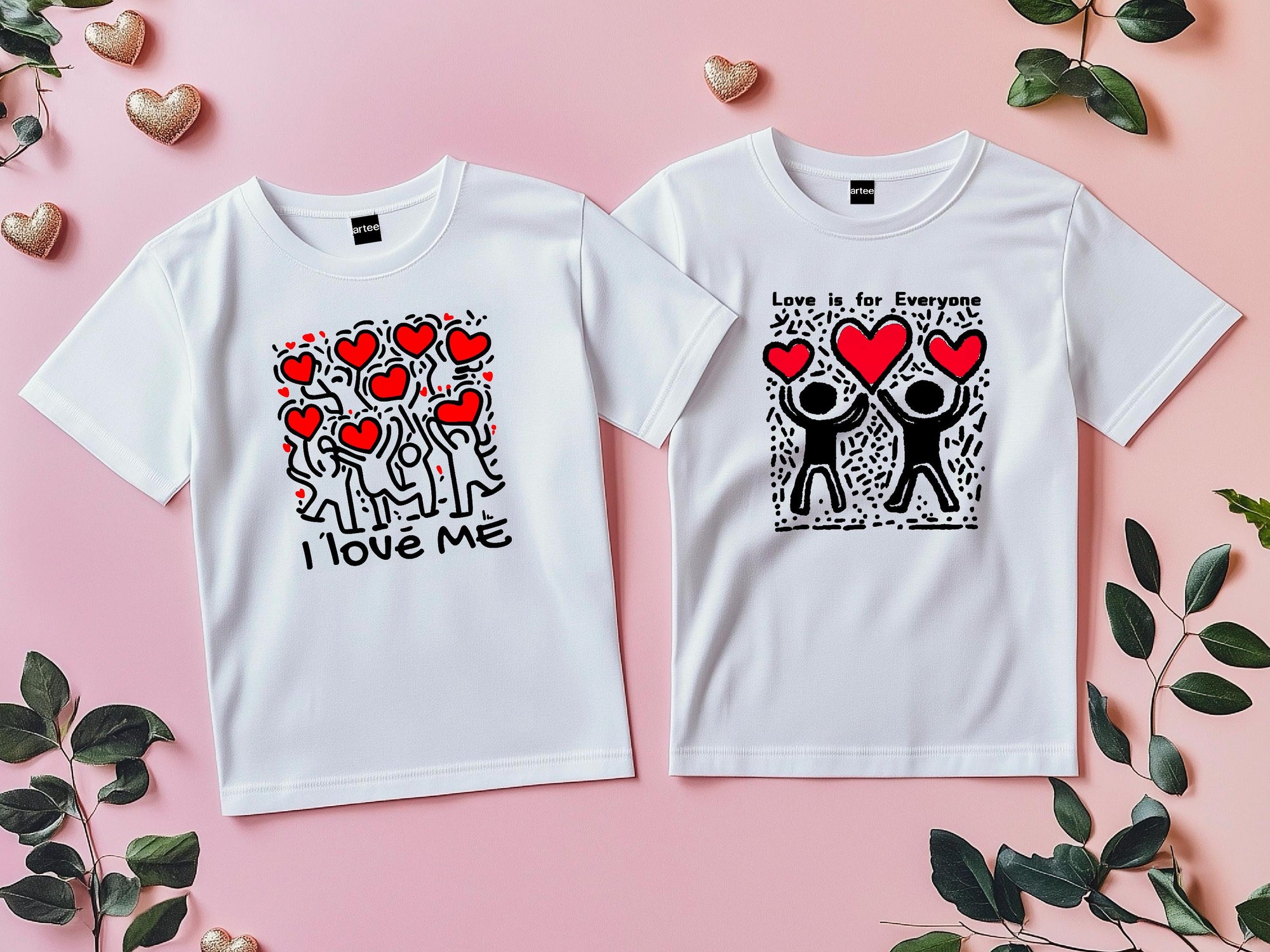 Keith Haring Clothing I Love Me | Colorful Keith Haring Print T-Shirt, Heart Art, Valentine T-Shirt, Unisex Fashion, Casual Style