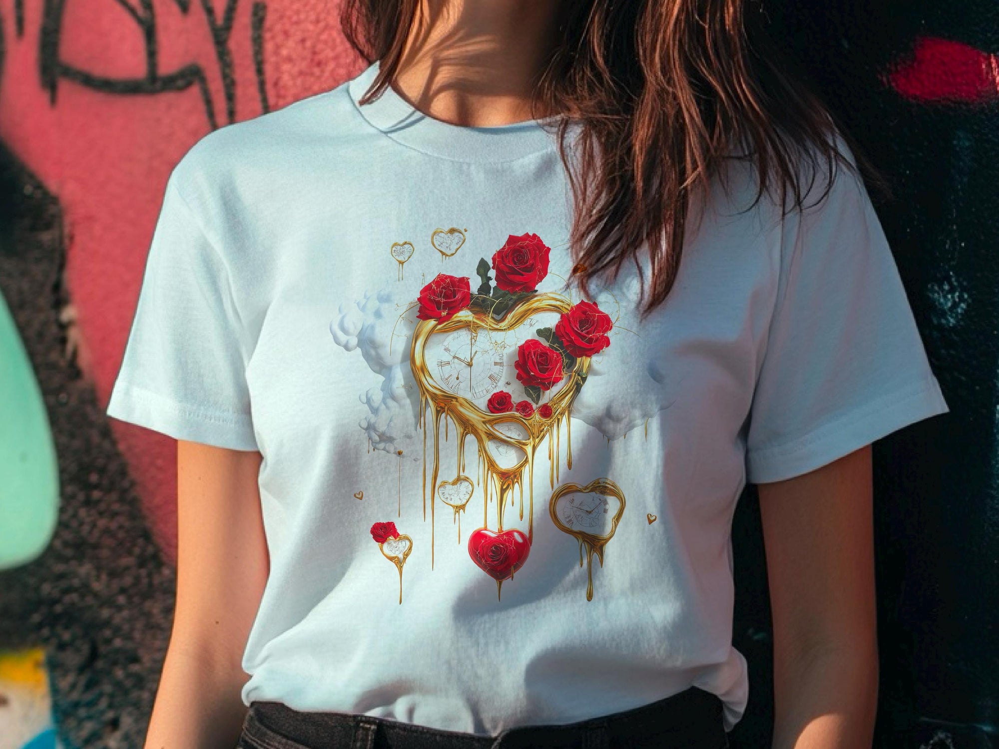 Heart T-Shirt – Dali-Inspired Art Shirt with Roses – Perfect Valentine’s Gift