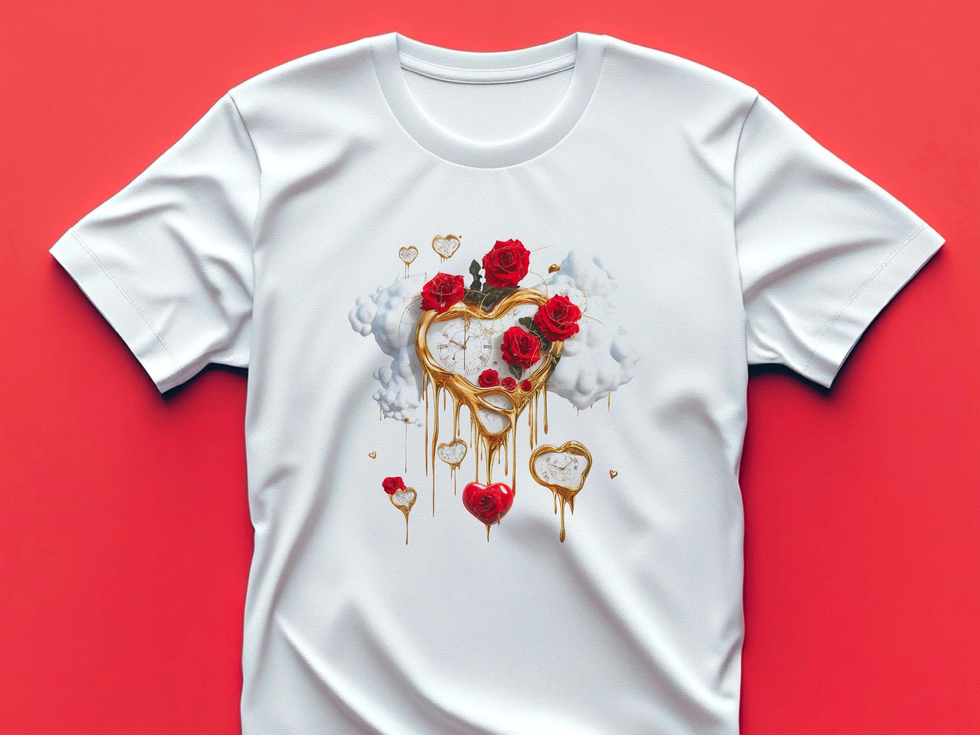 Heart T-Shirt – Dali-Inspired Art Shirt with Roses – Perfect Valentine’s Gift