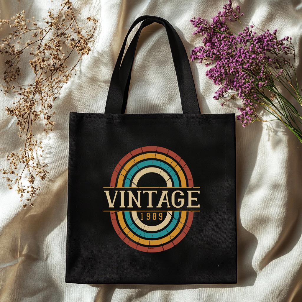 Vintage Tote Bag | Retro Fashion Canvas Bag | Rainbow Print Bag | Stylish & Durable