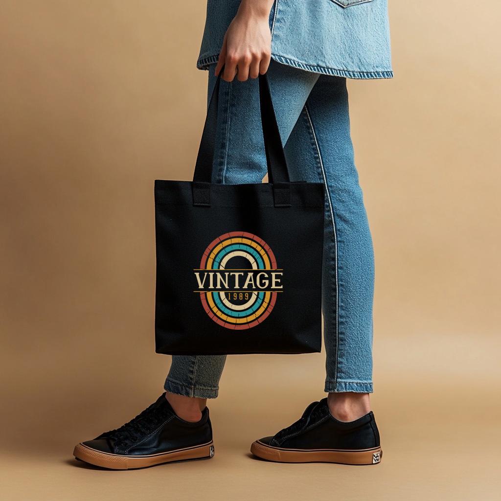 Vintage Tote Bag | Retro Fashion Canvas Bag | Rainbow Print Bag | Stylish & Durable