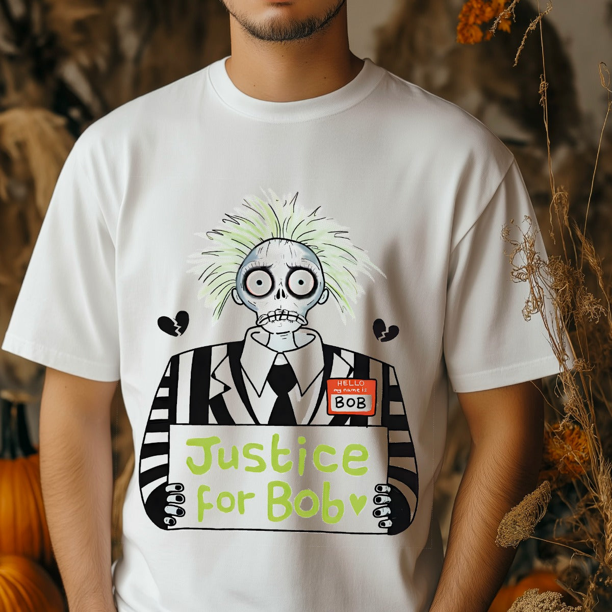 Beetlejuice – T-Shirt aus Bio-Baumwolle mit „Justice for Bob“-Grafik
