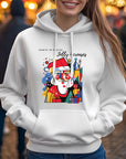 Picasso-Inspired Santa in Pieces Festive White Hoodie