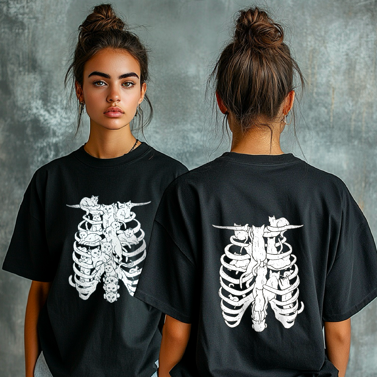 Ribcage Cats Skeleton Graphic Organic Cotton T-Shirt