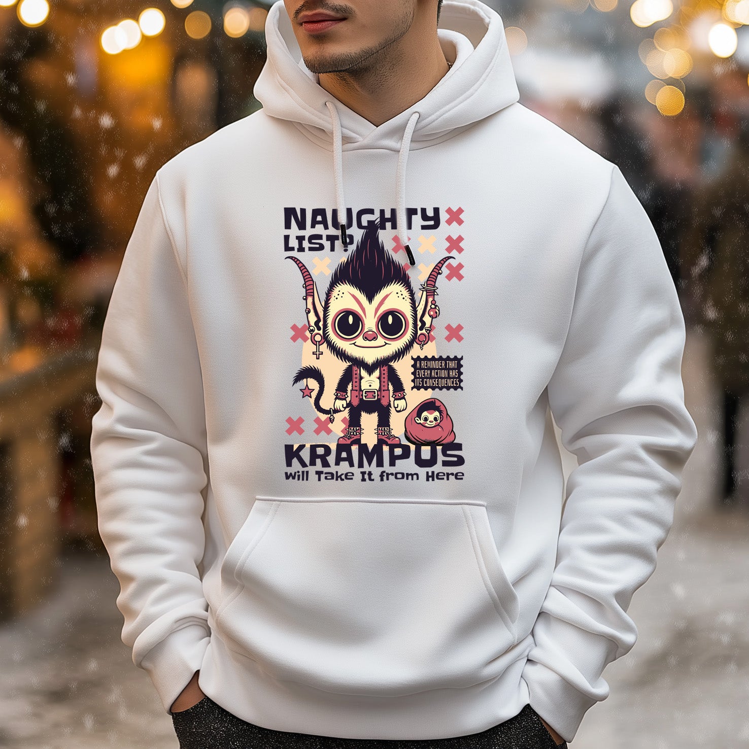 Trendy "Naughty List" Christmas Hoodie in White