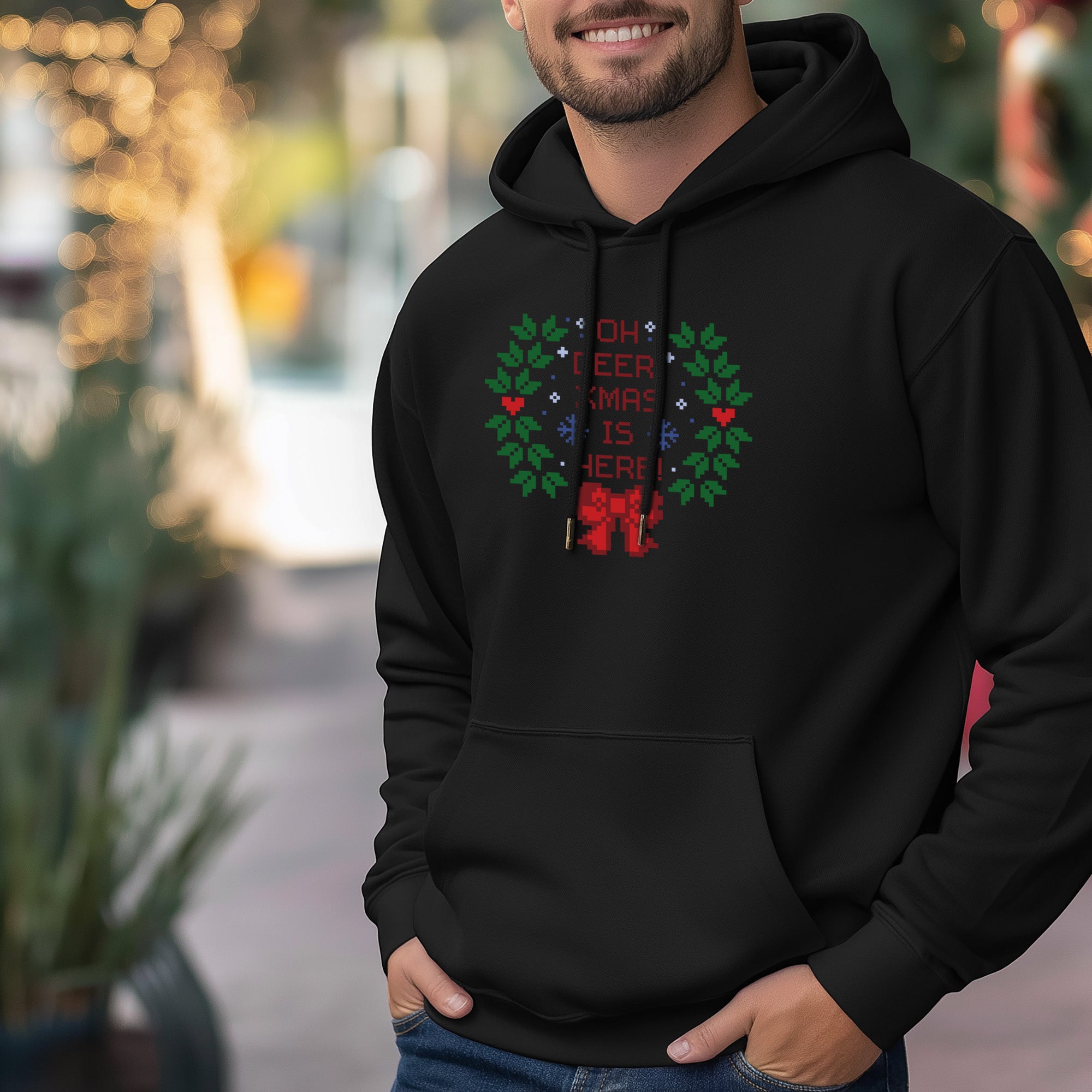 Men's Oh Deer Christmas Black Hoodie - Trendy Seasonal Apparel