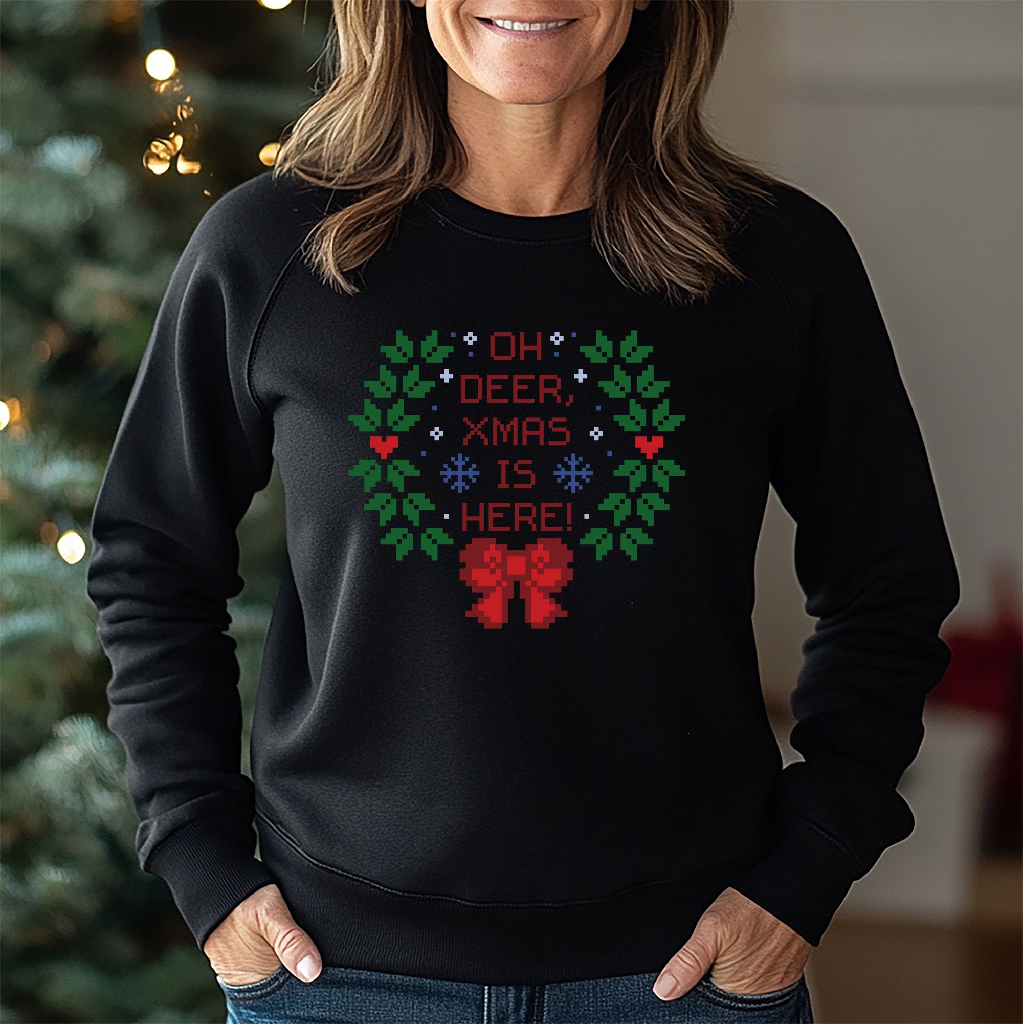 Oh Deer Black Christmas Sweatshirt - Trendy Holiday Apparel