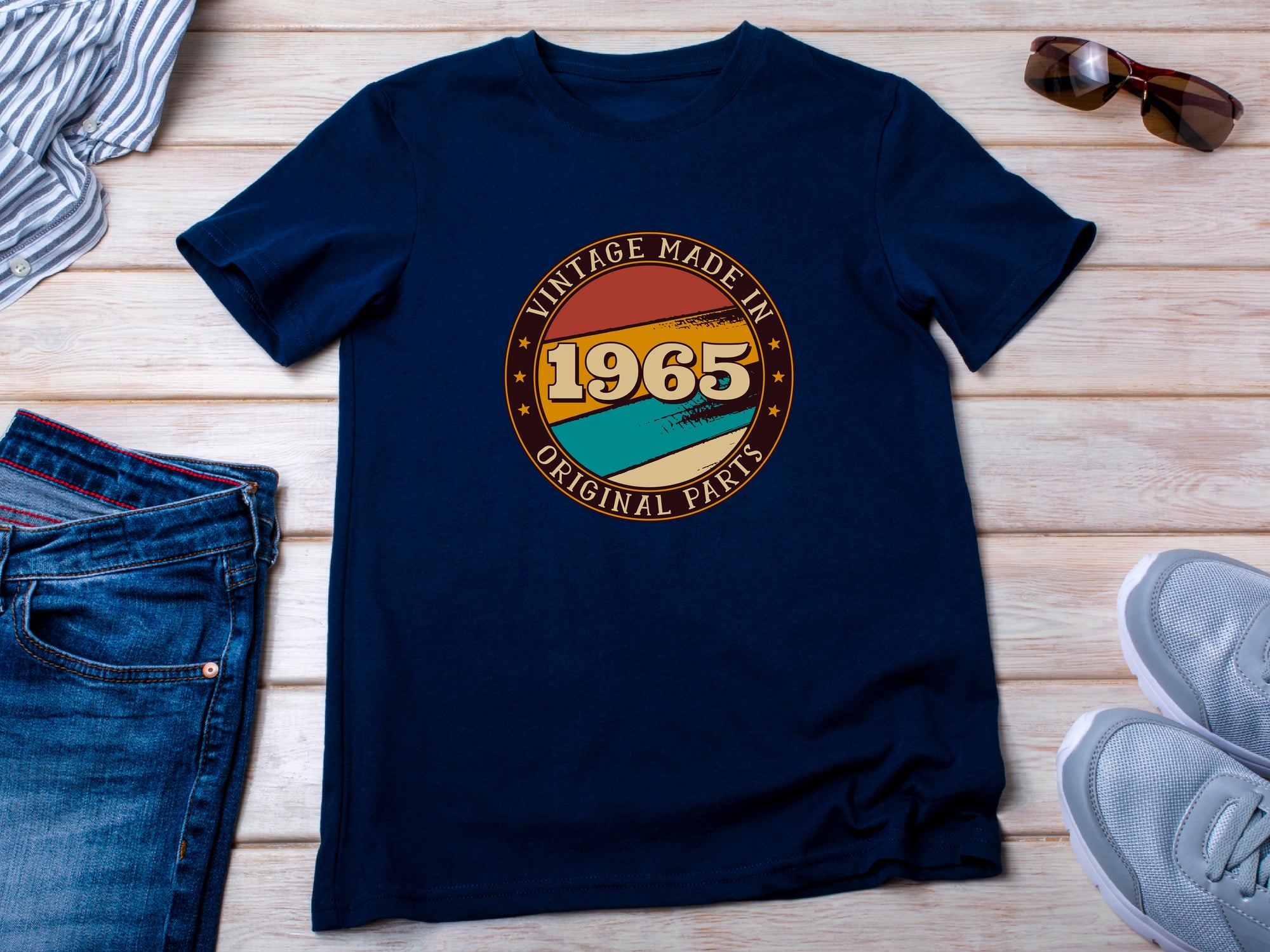 Vintage 1965 - Made with Original Parts T-Shirt, 60th Birthday Gift for Men, Funny 60th Gift for Dad, Classic 1965 T-Shirt