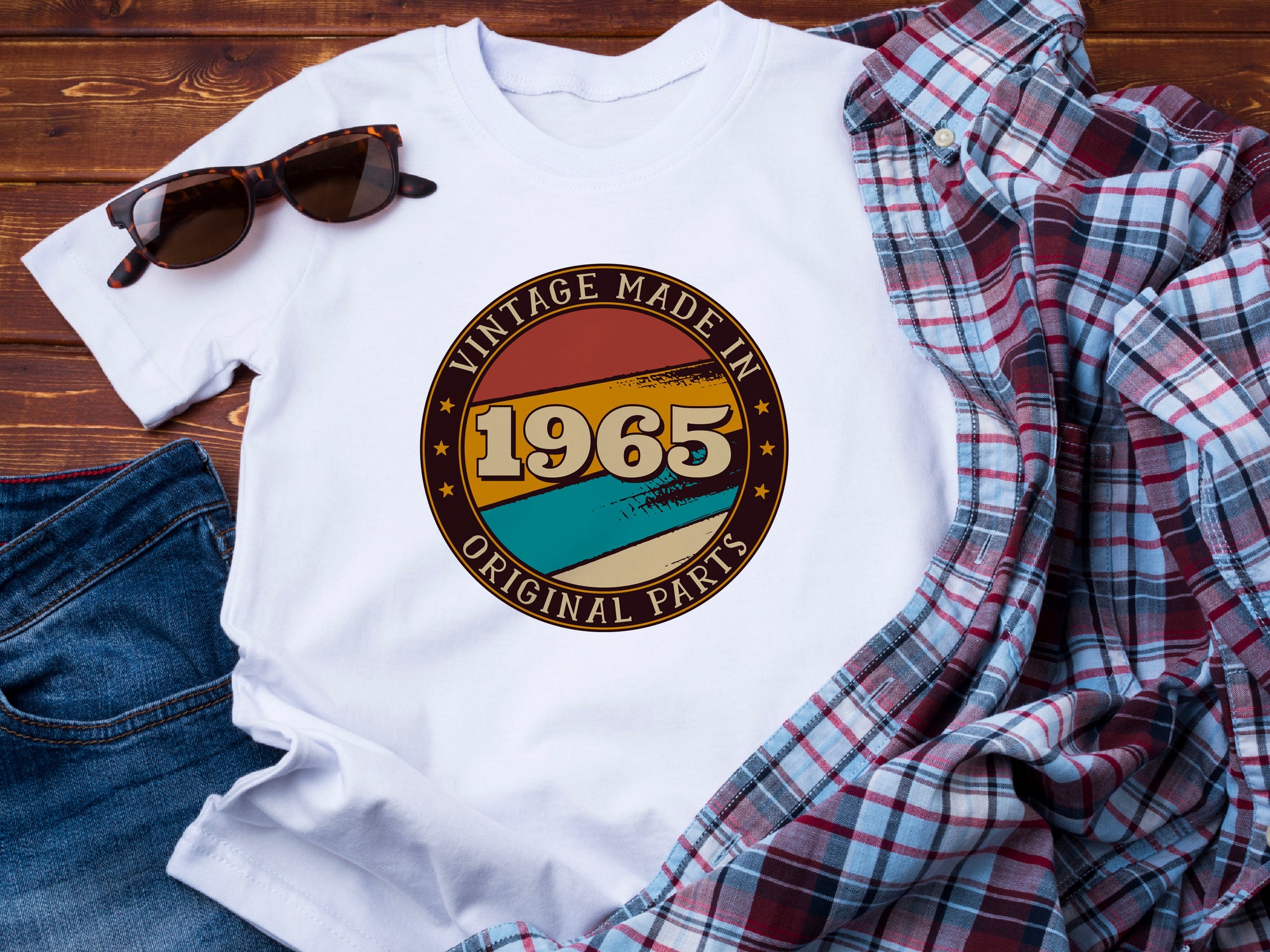 Vintage 1965 - Made with Original Parts T-Shirt, 60th Birthday Gift for Men, Funny 60th Gift for Dad, Classic 1965 T-Shirt