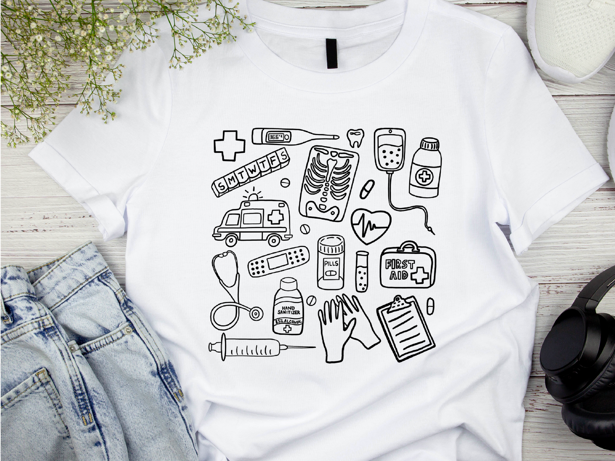 Medical Doodle T-Shirt | Unique Nurse Shirt | Nursing Student Gift &amp; Medical School Apparel