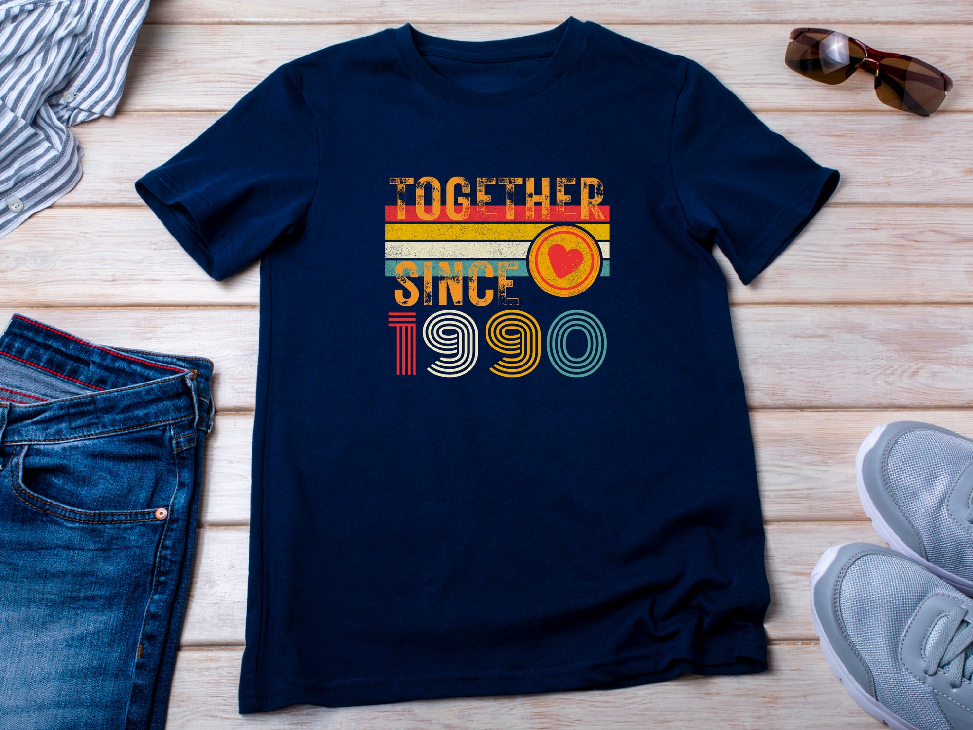 35th Anniversary Shirt, Est. 1990 Matching Couple Tees, Wifey &amp; Hubby Gift, Married Since 1990 Custom Husband and Wife T-Shirt