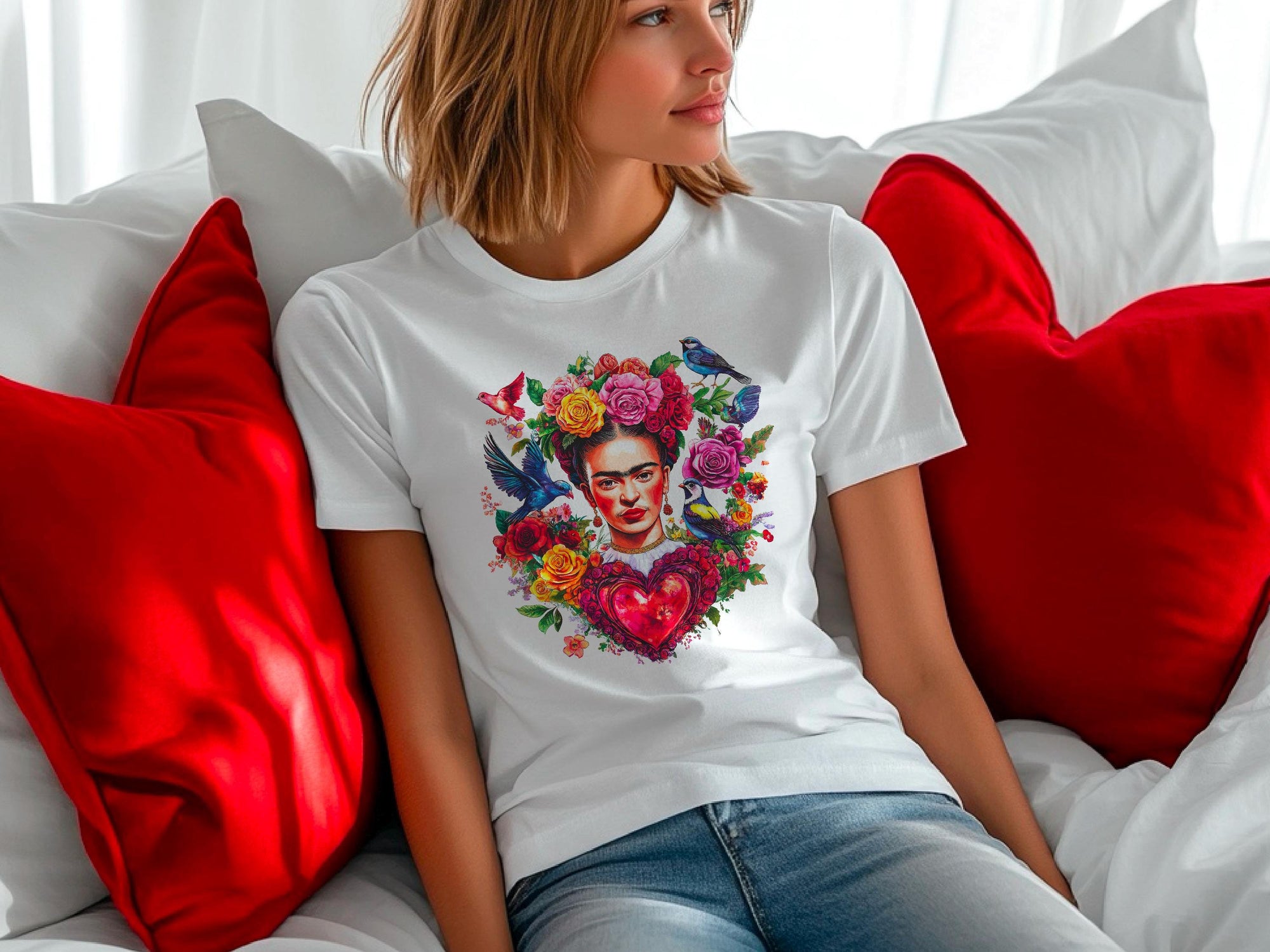 Valentine T-Shirt | Frida Kahlo Art Tee | Unique Gift for Her | Women&#39;s Cute Love Shirt for Valentine&#39;s Day