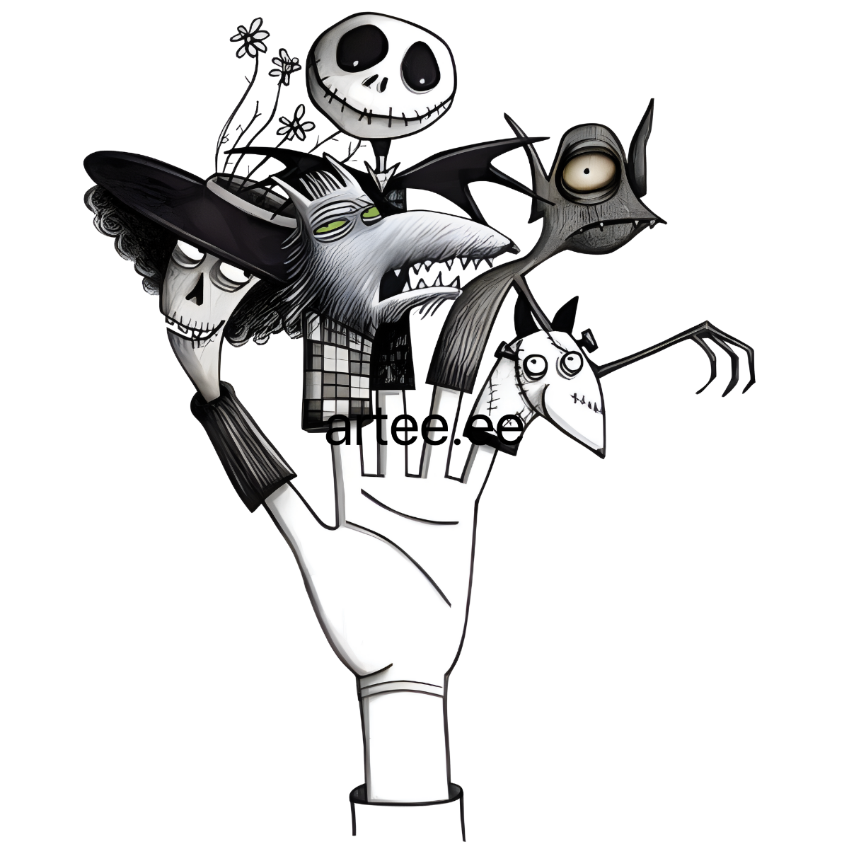 Tim Burton T-Shirt aus Bio-Baumwolle mit Fingerpuppen-Grafik